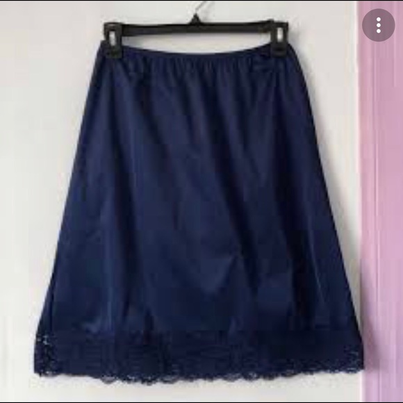 Kayser navy blue lingerie slip skirt with lace trim - Picture 1 of 3